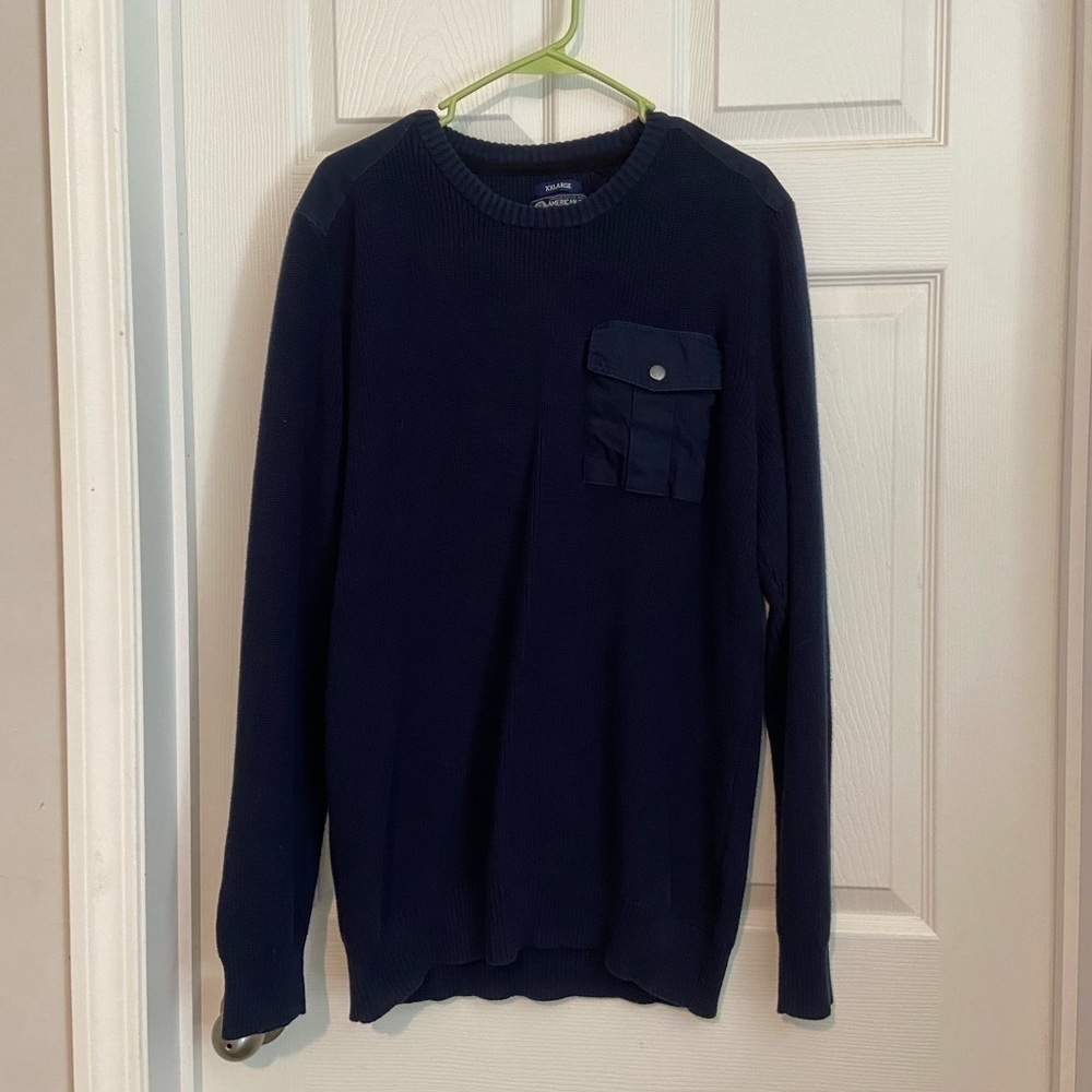 American Rag Men’s Crewneck Pocket Long Sleeve Sweater Shirt Size XXL Blue GUC